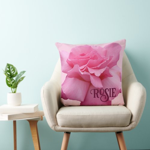 Trendy boho cute pink rose name Rosie customizable Throw Pillow