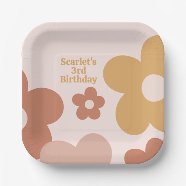 Trendy Boho Daisies Paper Plates (Front)