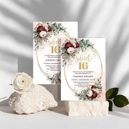 Trendy Boho Deep Red Peony Sweet Sixteen Party 