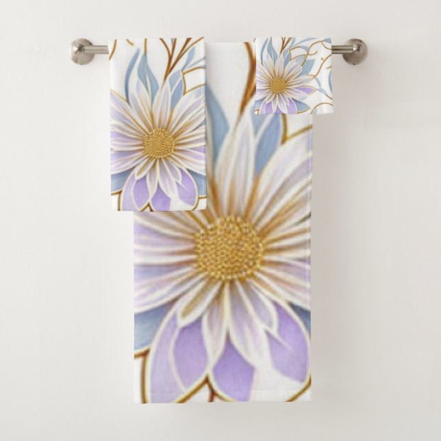 Trendy Boho Design, Modern, Chic, Flowers, Leaves  Bath Towel Set (Insitu)