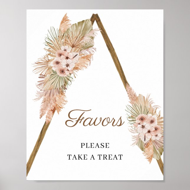 Trendy Boho Dried Palm Pampas Grass Favors Sign (Front)