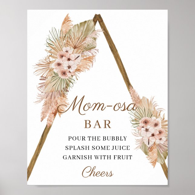 Trendy Boho Dried Palm Pampas Grass Momosa Bar  Poster (Front)