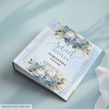 Trendy Boho Dusty Blue Cream Flowers Sweet 16