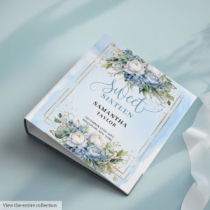 Trendy Boho Dusty Blue Cream Flowers Sweet 16 3 Ring Binder