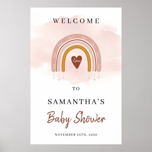 Trendy Boho Dusty Pink Rainbow Welcome  Poster (Front)
