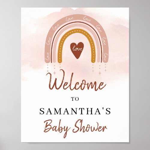 Trendy Boho Dusty Pink Rust Rainbow Welcome Poster