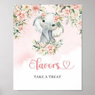 Trendy boho elephant blue floral eucalyptus favors poster