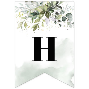 Trendy boho eucalyptus green 16th Birthday Party Bunting Flags