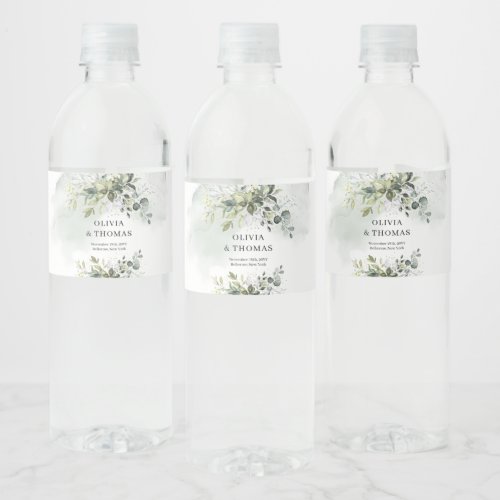 Trendy boho eucalyptus greenery gold water bottle label