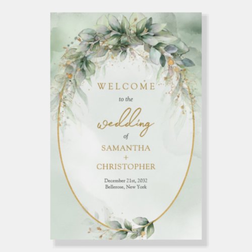 Trendy boho eucalyptus greenery gold welcome foam board