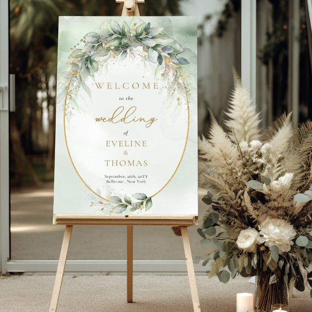 Trendy boho eucalyptus greenery gold welcome foam board (Creator Uploaded)