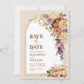 Trendy Boho Fall Floral Pumpkin Save the Date (Front)