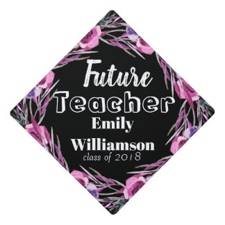 Trendy Boho Floral on Black | Your Future Job Graduation Cap Topper