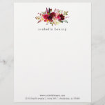 Trendy Boho Floral with Business Name Letterhead<br><div class="desc">This beautiful stationery features trendy marsala watercolor flowers and feathers,  and is personalized with your name or your company name. Your address or social media info goes onto the bottom.</div>