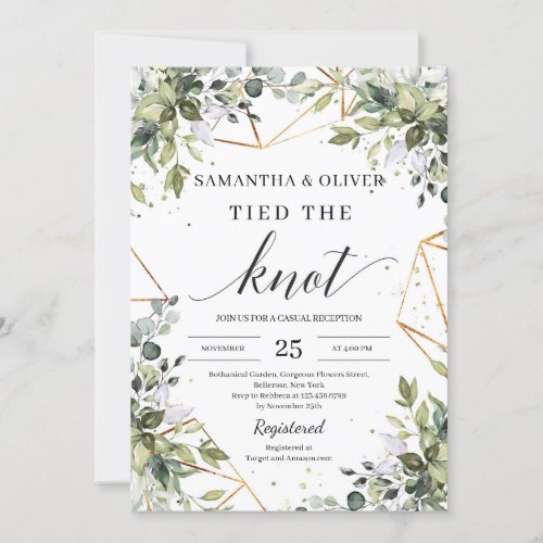 Trendy boho greenery eucalyptus tied the knot invitation