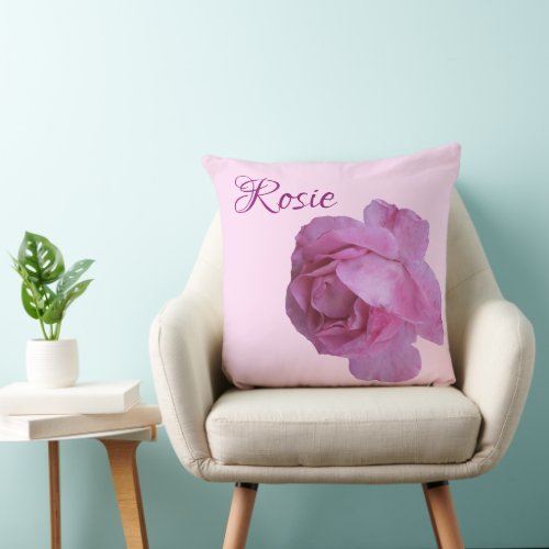 Trendy boho hot pink rose name Rosie customizable  Throw Pillow