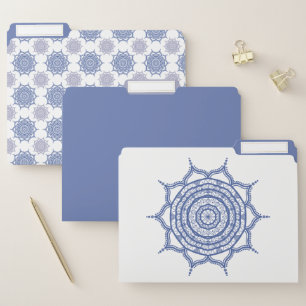 Trendy Boho Modern Blue, White Mandala Pattern Zen File Folder