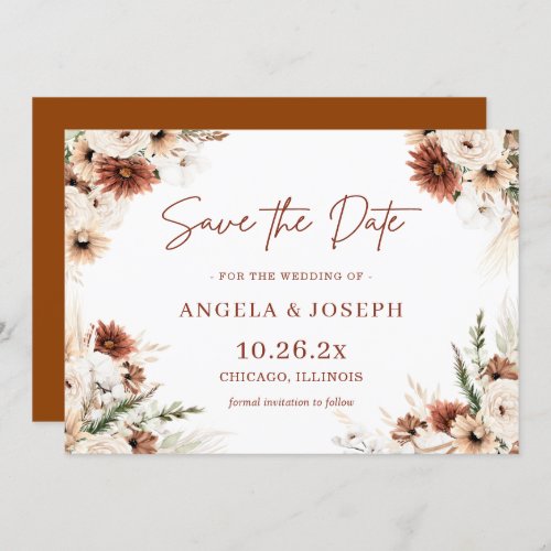 Trendy Boho Pampas Grass Floral Terracotta Save The Date