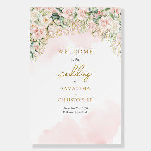 Trendy boho pastel pink roses wedding welcome foam board