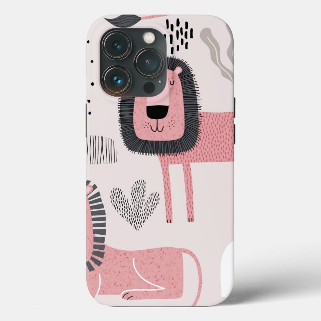 Trendy Boho Pink Lion Modern Tough Case (Back)