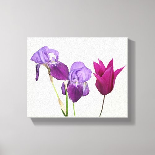 Trendy boho purple iris tulip flowers digital art canvas print