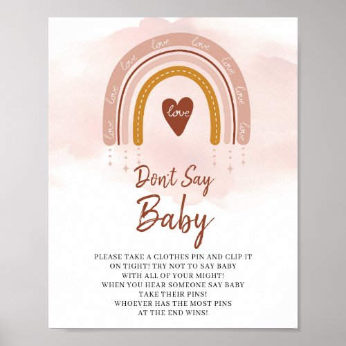 Trendy Boho Rainbow Dont Say Baby Game Sign