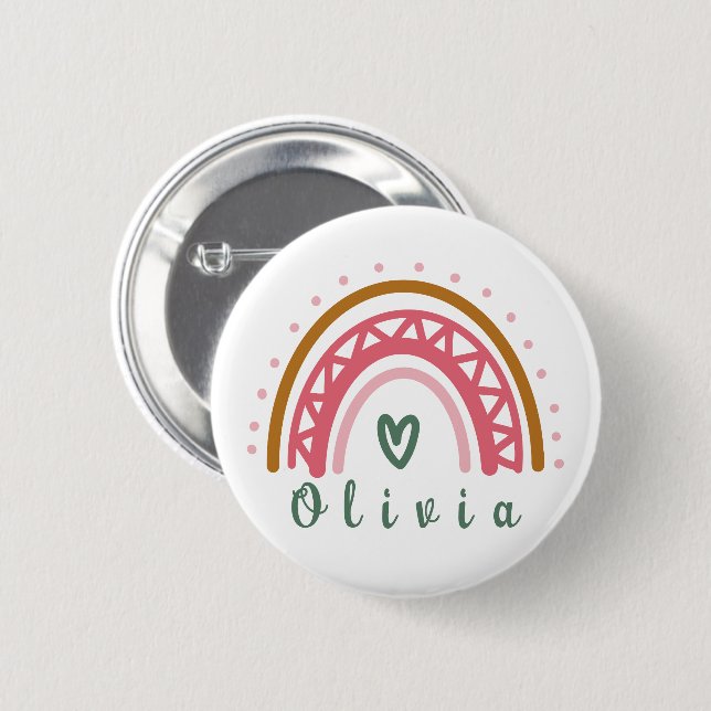 Trendy Boho Rainbow with a Personalized Name  Button (Front & Back)
