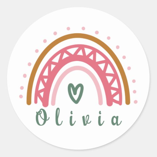 Trendy Boho Rainbow with a Personalized Name  Classic Round Sticker