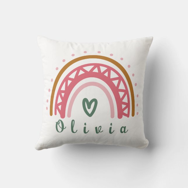 Trendy Boho Rainbow with a Personalized Name Throw Pillow (Back)