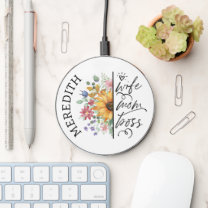 Trendy Boho Rustic Sunflower Wife Mom Boss Wireless Charger