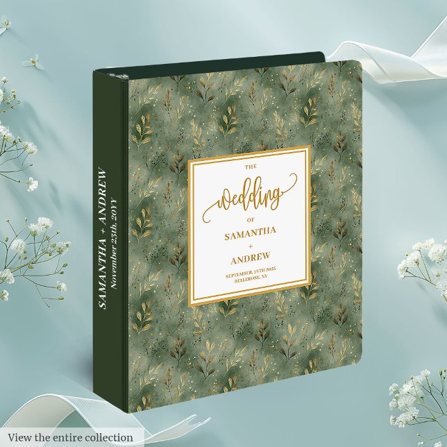 Trendy Boho Sage Green Gold Greenery Wedding 3 Ring Binder (Trendy Boho Sage Green Gold Greenery Wedding 3 ring binder )