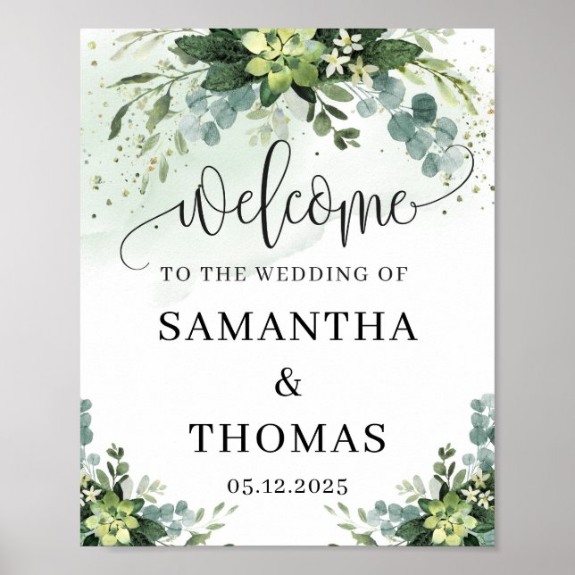 Trendy Boho Succulent floral wedding welcome sign (Front)