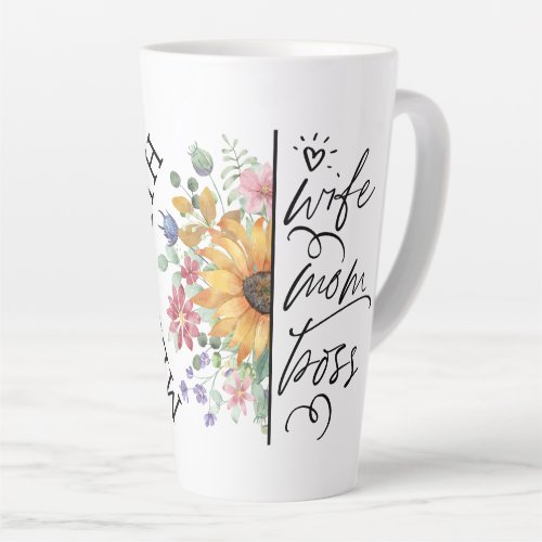 Trendy Boho Sunflower Wife Mom Boss Latte Mug