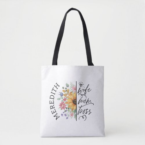 Trendy Boho Sunflower Wife Mom Boss Tote Bag