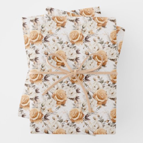 Trendy boho watercolor terracotta and white roses wrapping paper sheets