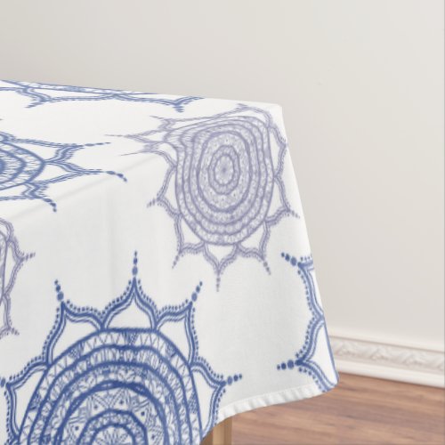 Trendy Boho Winter Blue White Mandala Pattern Zen Tablecloth