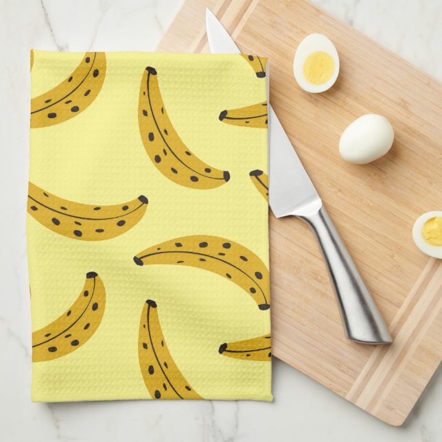 Trendy Bold Banana Patten Yellow Kitchen Towel (Quarter Fold)