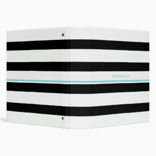 Trendy Bold Black White Stripes and Turquoise Name 3 Ring Binder