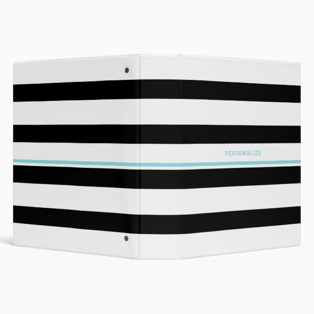 Trendy Bold Black White Stripes and Turquoise Name 3 Ring Binder (Background)