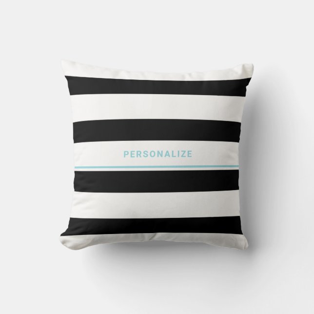 Trendy Bold Black White Stripes and Turquoise Name Throw Pillow (Front)