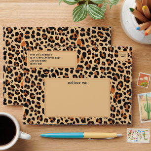 Trendy Bold Brown and Beige Leopard Print Pattern Envelope