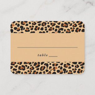 Trendy Bold Brown and Beige Leopard Print Pattern Place Card