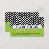 TRENDY bold chevron pattern panel black lime green Business Card (Front/Back)