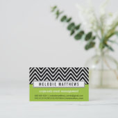 TRENDY bold chevron pattern panel black lime green Business Card (Standing Front)