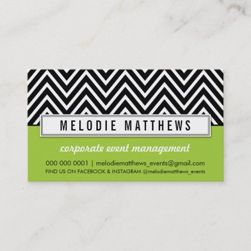 TRENDY bold chevron pattern panel black lime green Business Card Templates