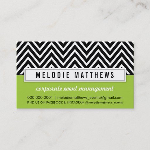 Customizable TRENDY bold chevron pattern panel black lime green Business Card Templates