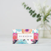 Trendy Bold Floral Pattern Print & Gold Monogram Business Card (Standing Front)