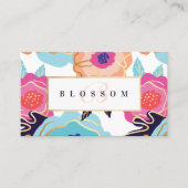 Trendy Bold Floral Pattern Print & Gold Monogram Business Card (Front)