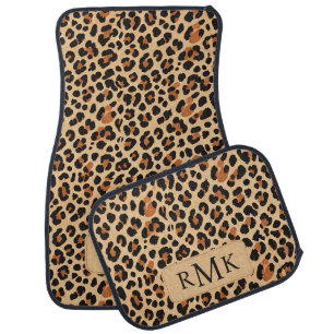 Trendy Bold Leopard Print Custom 3 Letter Monogram Car Floor Mat