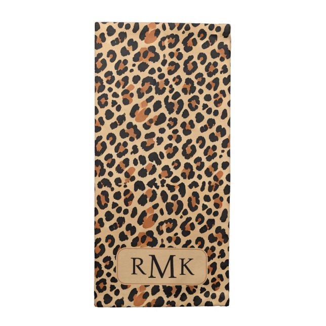 Trendy Bold Leopard Print Custom 3 Letter Monogram Cloth Napkin (Half Fold)